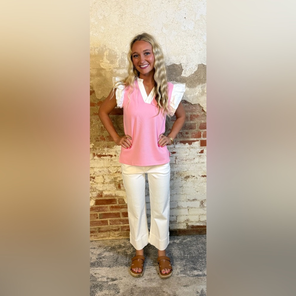 Pink Ruffle Sleeve Top